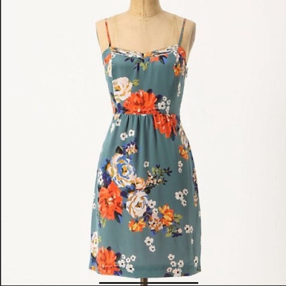 Anthropologie Moulinette Soeurs Verdant Floral 100% Silk Dress